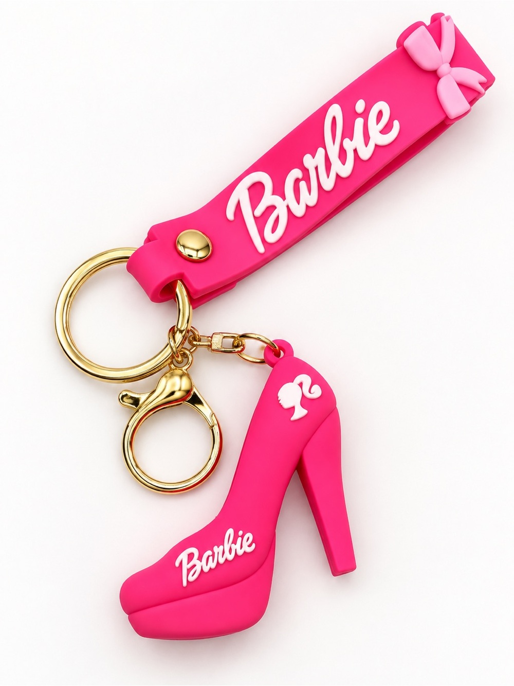 Barbie Pink High Heel Key & Card Holder Keychain with Gold Hardware